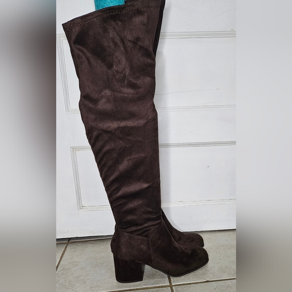 Christian Siriano Payless Dark Brown Faux Suede Thigh-high Boots Size 10Wide - Picture 2 of 14